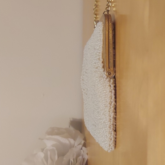 Richere by Walborg Off White Mid Century Modern Beaded Wristlet Clutch Handbag - Picture 9 of 16